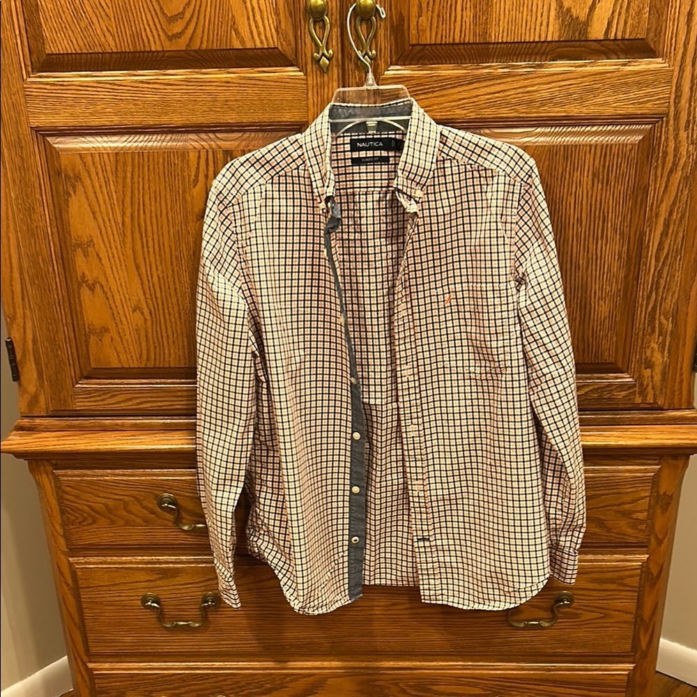Nautica Red and Blue Casual Button Down Shirt